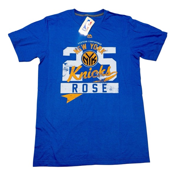 NWT Majestic Triple Peak NY Knicks Derrick Rose Medium T-Shirt NBA Basketball - Picture 1 of 6